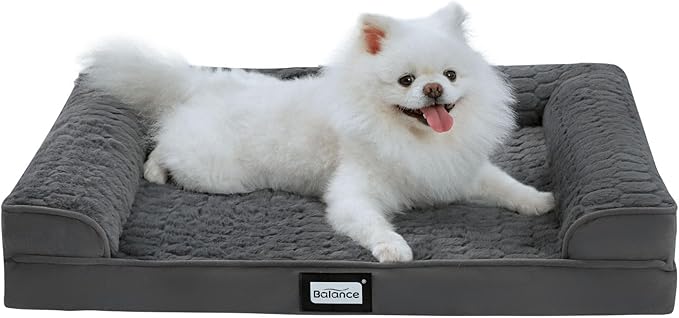 BALANCE Orthopedic Dog Bed, Egg Crate Foam Dog Couch for Pet Sleeping, Pet Sofa with Removable Washable Cover & Nonskid Bottom, Comfy Dog Bed for Medium Size Dog, Grey