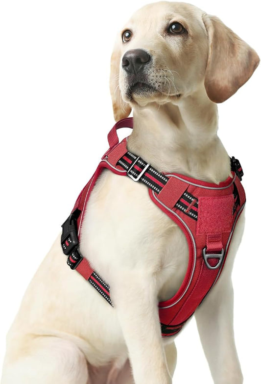 rabbitgoo Dog Harness Medium Sized No Pull, Tactical Service Dog Vest with Molle and Control Handle, Adjustable and Reflective Military Pet Harness for Easy Walking and Training, Red, M