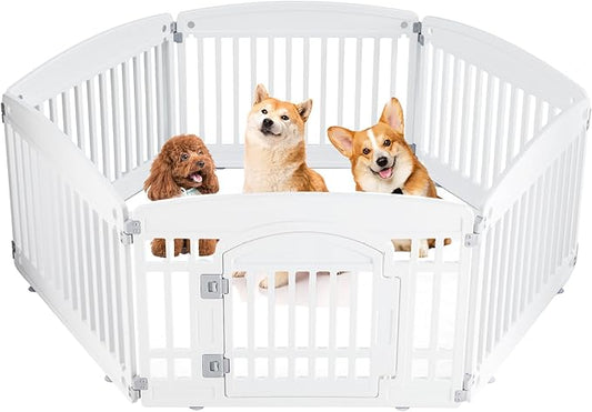 Dog Playpen 6-Panel 24" | Safe & Secure Indoor/Outdoor Pet Fence | Folding & Portable | 35 x 35 x 24IN, Ideal for Small to Medium Dogs | Easy to Clean （White）