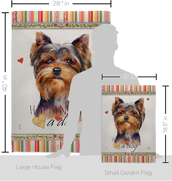 Breeze Decor Torkshire Terrier Happiness Garden House Flag-Kit Dog Puppy Spoiled Paw Canine Fur Pet Nature Farm Animal Creature Decoration Banner Small Yard Gift Double-Sided, Made in USA