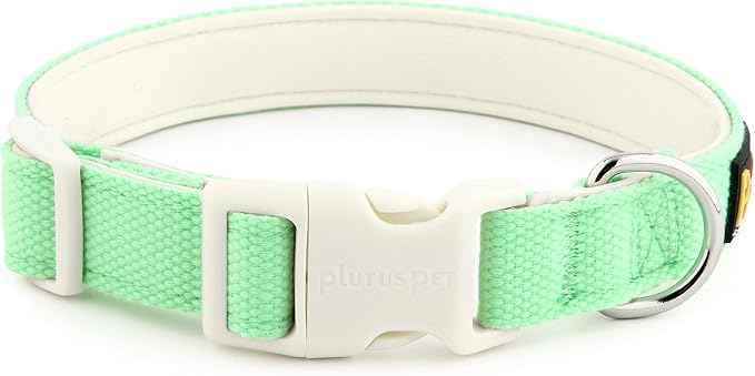 Plutus Pet Cotton Dog Collar, Heavy Duty Collar with Soft Padding, Adjustable and Comfortable for Small Medium and Large Dogs, Light Green, L