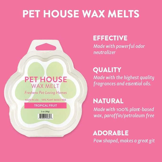 One Fur All Pet House Spring and Summer Wax Melts for Pet Odor, Natural, Plant Based Soy Wax Melts, Long Lasting Fragrance for Fresh Smelling Homes, Tropical Fruit