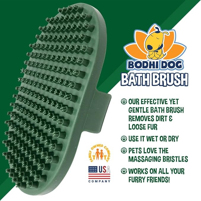 Bodhi Dog Shampoo Brush - Pet Grooming & Bath Supplies for Cats and Dog - Bath Brush for Long & Short Hair - Premium Scrubber for Shower, Bathing & Massage (One Pack, Dark Green)