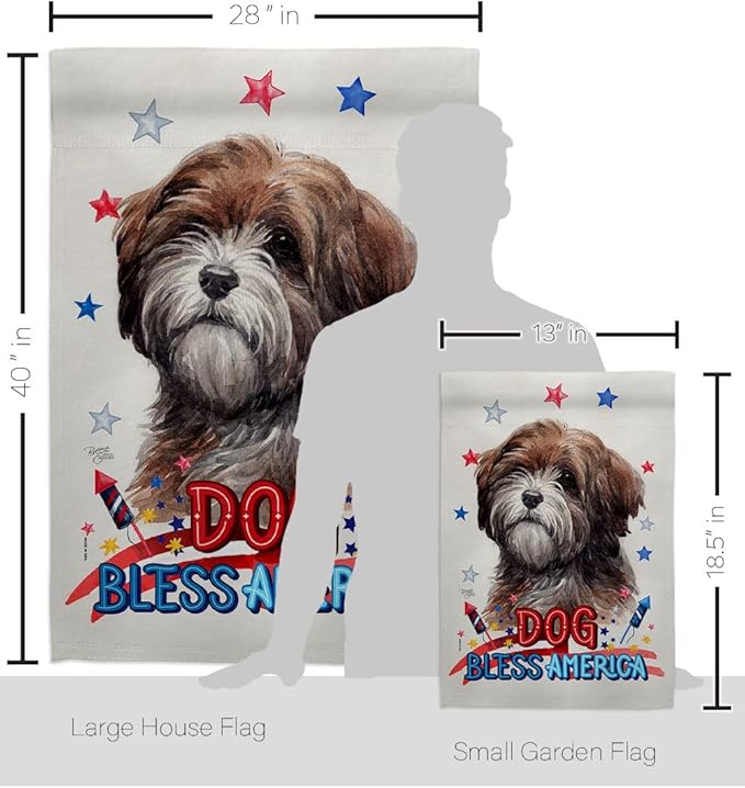 Breeze Decor Patriotic Brown Tibetan Terrier Garden House Flag-Kit Dog Puppy Spoiled Paw Canine Fur Pet Nature Farm Animal Creature Decoration Banner Small Yard Gift Double-Sided, Made in USA