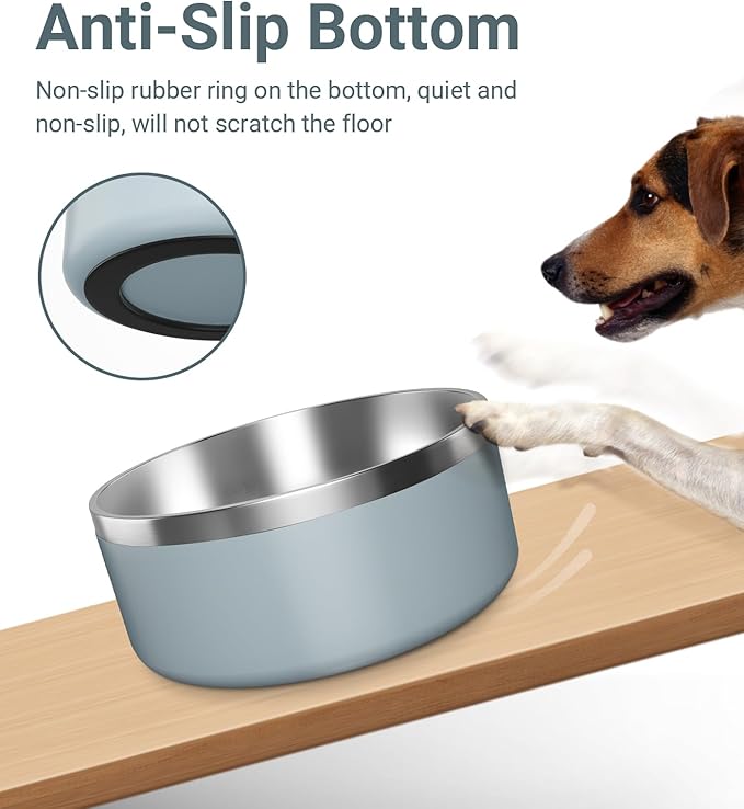 Stainless Steel Bowls for Small Dogs, 40 Ounces/5 Cup Food and Water Bowl, Double Wall Weighted Dish, Rustproof Metal Pet Bowls With Non-Slip Silicone Base