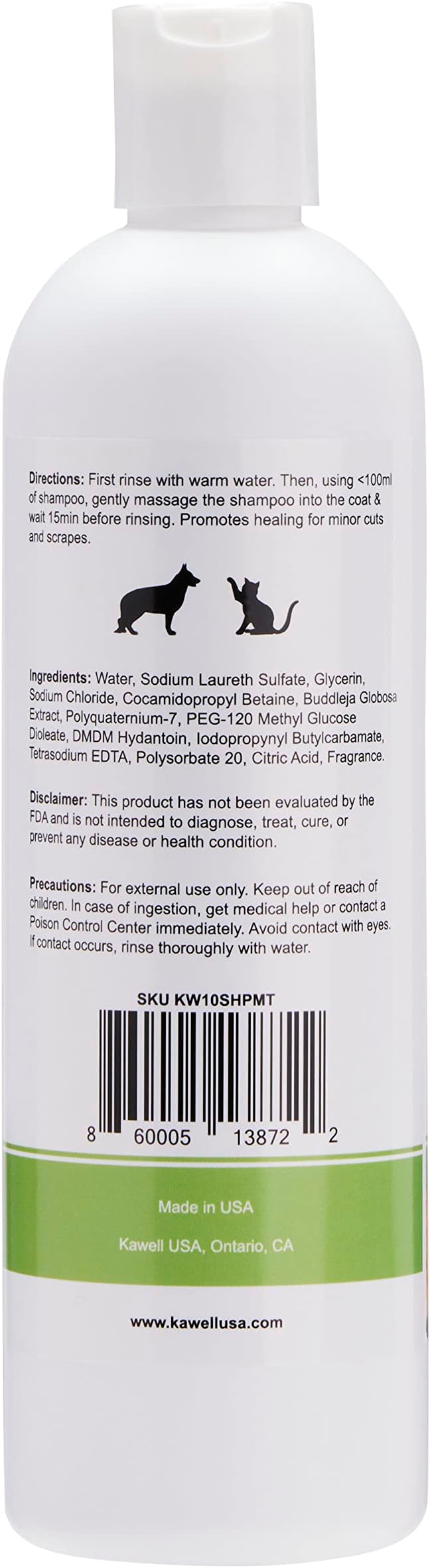 Kawell USA Natural Dog Shampoo for Dry Sensitive Itchy Skin, Hot Spots - Anti-Inflammatory, Antifungal, Anti-Shedding Grooming Shampoo with Matico Healing Properties - for Healthy Skin and Coats, 12oz
