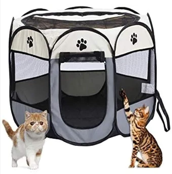Pet Cat Playpen for Indoor Cats Enclosed, Portable Foldable Dog Playpen Outdoor with Zipper Top Cover Door for Dogs, Cats, Small Animals