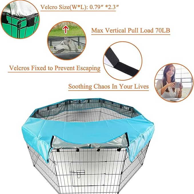PJYuCien Dog Playpen Mesh Top Cover, Fits 24 Inch 8 Panels Regular Octagon Metal Exercise Pet Pen, Adhesive Tape Connections, Blue (Note: Cover Only, Fence Not Included)