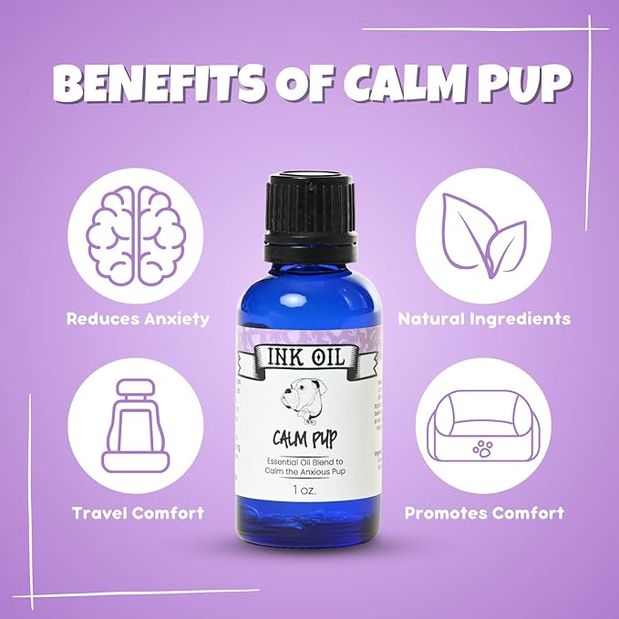 Pup Oils - Ink Oil | Dog Calming Supplement | Pet Health Vitamins Supplies| Liquid Drops | Anxiety Relief Oil | Aromatherapy Treatment | Vitamin Oils for Dogs