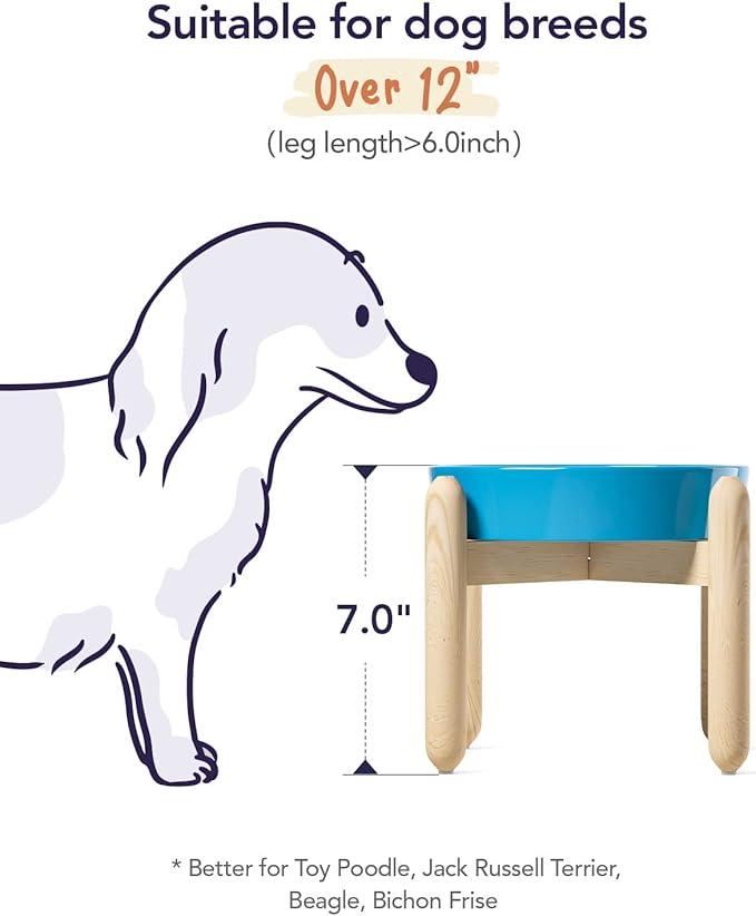 LE TAUCI Ceramic Slow Feeder Dog Bowl Elevated for Small and Medium Breed, With Wooden Stand, 1.5 Cups to Slow Down Eating, Anti-Gulping Pet Feeding Dish, Vortex Blue