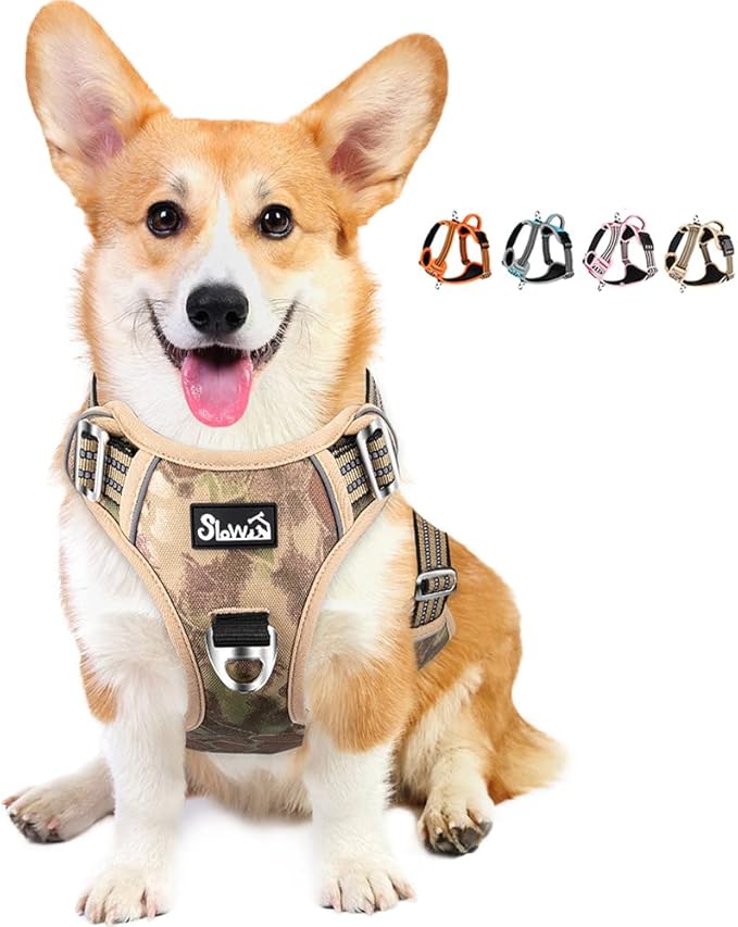 Lukovee No Pull Dog Harness, No Choke Adjustable Dog Harness with 2 Leash Clips and Easy Control Vertical Handle, Soft Padded Dog Vest for Medium and Large Dogs (Camouflage)