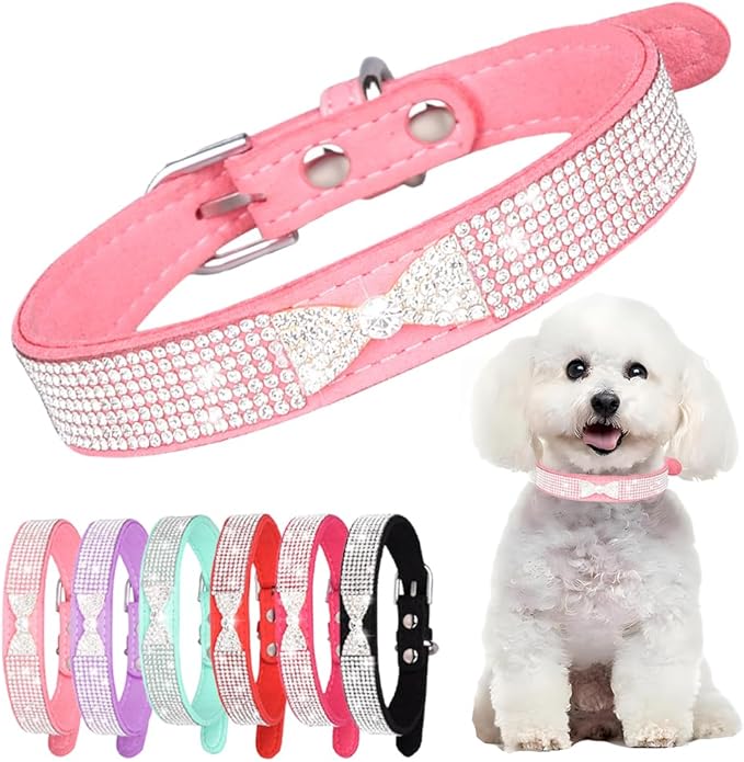 Bling Dog Collars for Small Dogs, Rhinestone Puppy Collar with Jeweled Crystal Sparkling Glitter Girl's Cat Collar Adjustable for XXS XS Small Medium Dogs Pink, S
