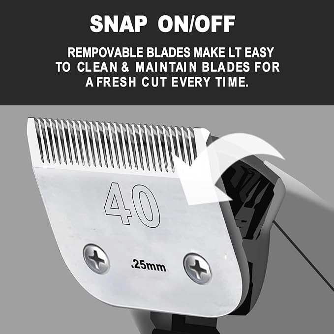 Clipper Blade Dog Grooming Compatible with Andis Clippers Carbon Infused Steel Detachable Ceramic Sharp Edge Also Compatible with Wahl/Oster Dog Clippers (40:(1/100")(0.25mm))