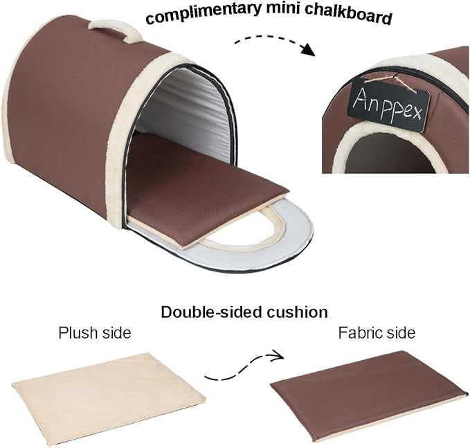 ANPPEX Small Igloo Dog House Indoor,M Size Dog Cave for Small Dogs and Cats,2-in-1 Washable Covered Dog Bed,Brown
