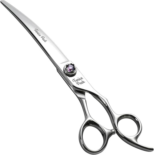 Fenice Peak 7 inch Curved Dog Grooming Scissors Professional Dog Shears Made of Japanese 440C Stainless Steel with Jewelled Screw Trimming Cutting Scissors Durable and Sharp