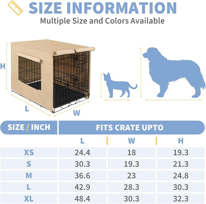 X-ZONE PET 42" Dog Crate Cover for Indoor/Outdoor - Heavy Duty Polyester Pet Kennel Cover Fits for Wire Dog Cage Beige