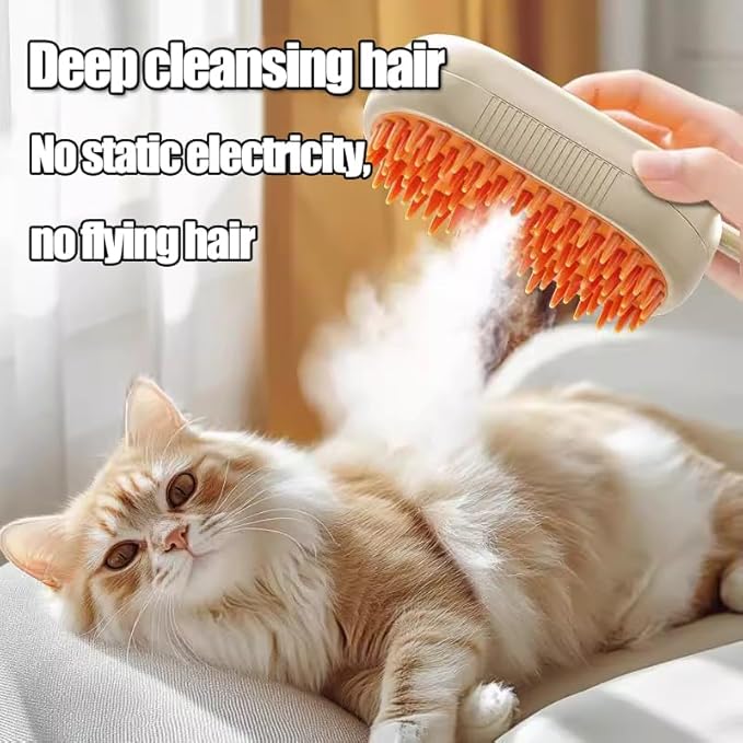 Cloud Care 3-in-1 Steam Brush for Cat/Dog Shedding - Rechargeable Anti-Static Grooming Tool with Adjustable Steam & Self-Cleaning - Detangles Long/Short Hair + Massage Function (White)