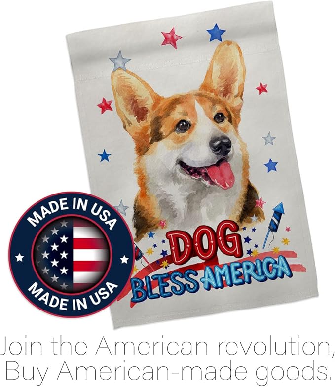 Breeze Decor Patriotic Pembroke Welsh Corgi House Flag-Pack Dog Puppy Spoiled Paw Canine Fur Pet Nature Farm Animal Creature Applique Banner Small Garden Yard Gift Double-Sided, Made in USA