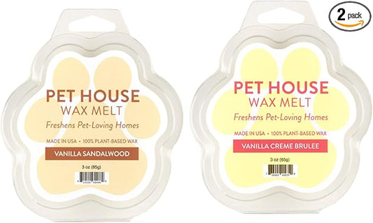 One Fur All Pet House Wax Melts - Vanilla Sandalwood/Vanilla Creme Brulee Pack of 2 - Odor Eliminating, Long-Lasting Scented Wax Melts - Natural, Pet-Friendly