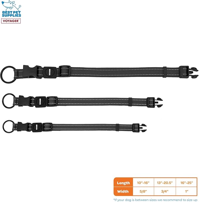 Best Pet Supplies Reflective Dog Collar with Adjustable Length, Heavy-Duty Buckle, and Strong Leash D-Ring, Training, Walking, Jogging Accessory for Small, Medium, and Large Breeds - Black, M