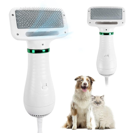 Pet Hair Dryer, 2 in 1 Dog Hair Dryer with Slicker Brush,Dog Blow Dryer with 2 Adjustable Heat Setting Dog Brush for Dog Grooming Small Medium Dogs Cats