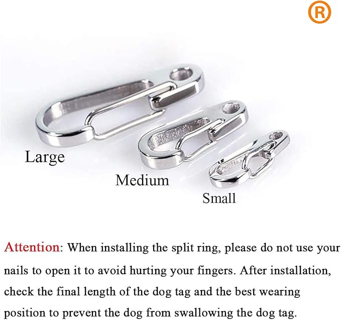 IVIA Dog Tag Clips / 2 Pack/Multiple Size 304 Stainless Steel Quick Clip with Rings/Easy Change Dog Cat ID Tag Holder for Small pet Collars and Harnesses.(2 Medium Silver)