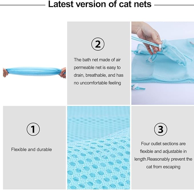 Cat Bathing Bag, Adjustable Anti-bite and Anti-Scratch Shower Mesh Grooming Bag, Breathable Mesh Shower Bag - Anti Scratch Adjustable Grooming Includes Pet Nail Clipper, Nail File