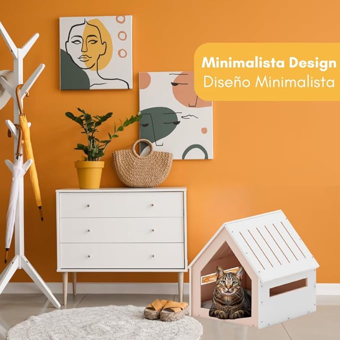 Big House for Pets, Wooden House for Pets for Interiors, Resistant Wood with Cushion for Dog Included, Minimalist, Elegant and Resistant, 24x25x24.5 in, Matte White