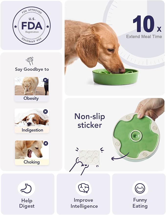 LE TAUCI Ceramic Slow Feeder Dog Bowls Small Breed, 0.6 Cups Dog Food Dish for Fast Eaters, Puzzle Bowl for Small Dogs and Cats,Green