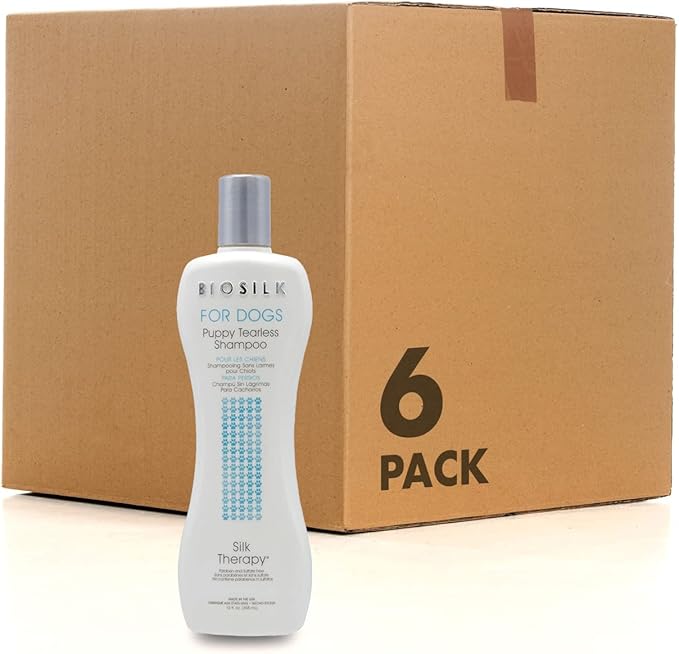 BioSilk for Dogs Silk Therapy Puppy Tearless Shampoo for Dogs | Best Shampoo for Puppies and Great for All Dogs | 12 Oz Bottle of Dog Shampoo - 6 Pack