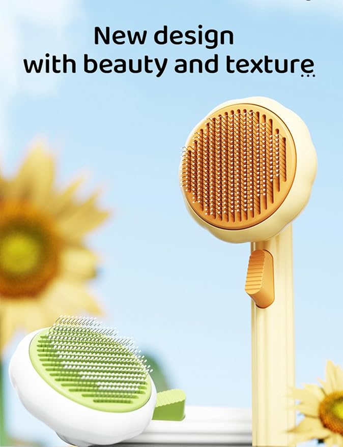 Cat Brush with Release Button, Pet Comb for Shedding and Tangles, Dog Hair Brush for Long and Short Hair, Grooming Tool for Removing Fleas and Fur Knots, Yellow ABS Plastic