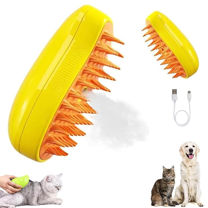 Cat Steam 3-in-1 Multifunctional Silicone Brush - Grooming Tool for Removing Tangles and Loose Hair from Cats, Dogs, and Pets - Massager with Steam Function