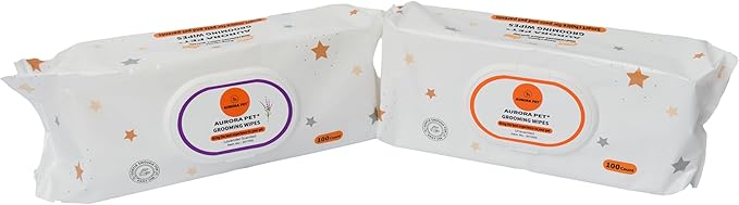 Aurora Pet Wipes – 100% Natural, Plant-Based Hypoallergenic Grooming Wipes for Dogs & Cats – Extra-Durable, Large & Thick for Effortless Cleaning (Combo, 200 Count)