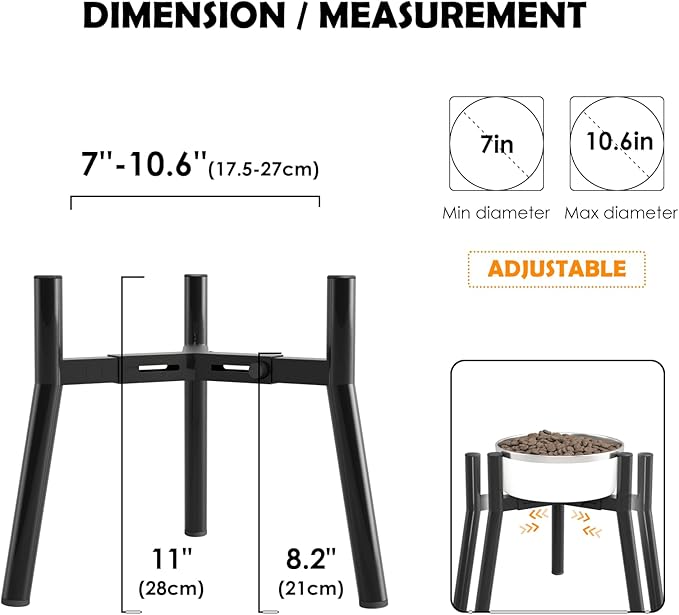 Adjustable Dog Bowl Stand for Medium & Large Dogs, Raised Food & Water Bowls, 7-10.7" Wide, 11" Tall