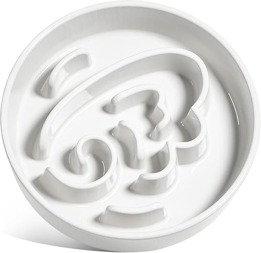 LE TAUCI Slow Feeder Dog Bowl - Ceramic Maze Dog Bowl for Medium Large Breeds, 3 Cups, Angel White