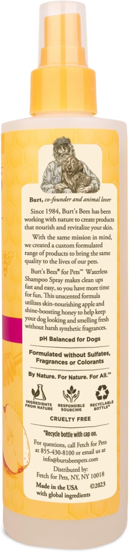 Burt's Bees for Pets Waterless Shampoo Spray for Dogs with Apple and Honey, 99.1% Natural Origin Formulas, Waterless Dog Shampoo - Gentle Dry Shampoo for Dogs, Best Dog Shampoo, 10 oz