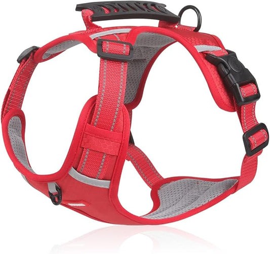Dog Harness, No Pull Service Vest, Reflective Strips, Control Handle, Soft Padded, Adjustable and Comfortable for Easy Walking (Red, E-Small)