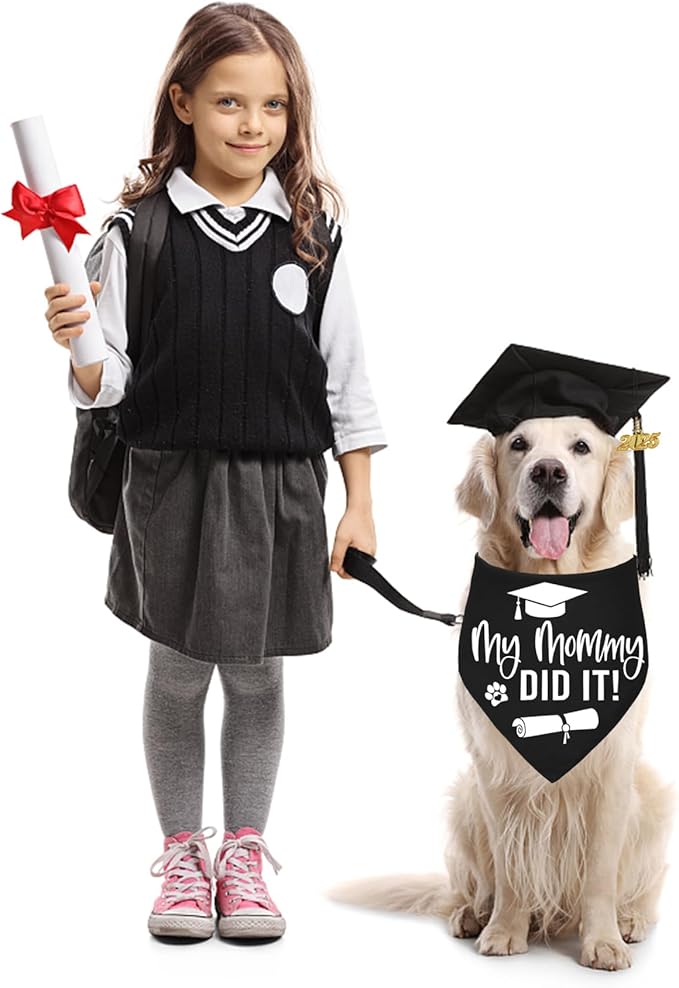 STMK Graduation Dog Cap with 2024 Tassels - Cap & My Mommy Did It Bandana for Small, Medium & Large Dogs (Black)