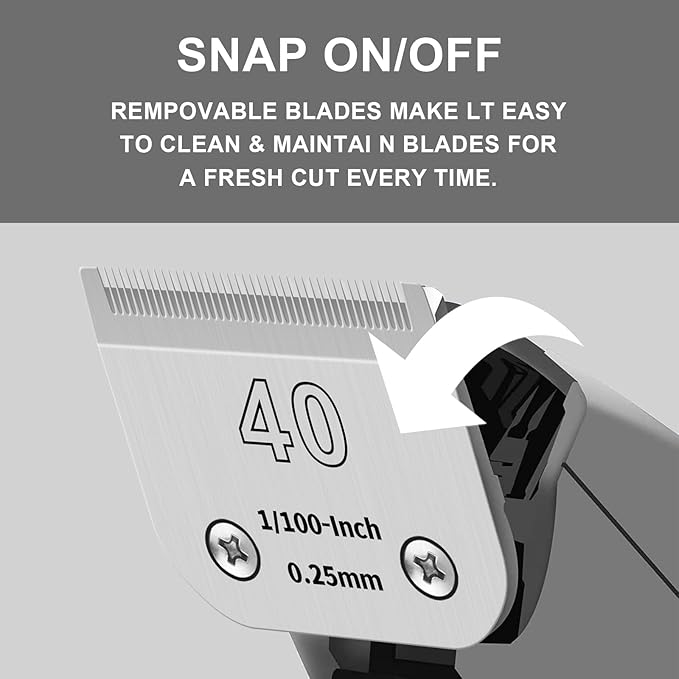 40# Detachable Pet Clipper Replacement Blades Compatible with Andis/Oster A5/Wahl KM10 Series Dog Clipper,Made of Ceramic Blade & Stainless Steel Blade,Size 40# Cut Length 1/100-Inch（2 Pack）
