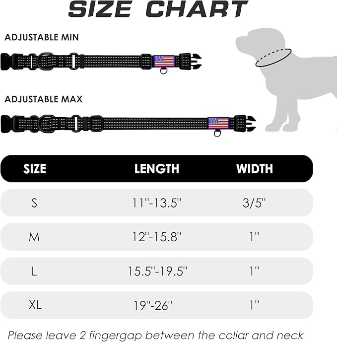 Martingale Collar for Training Dogs. Adjustable Reflective Collars with Buckle-USA Flag- NO Pull-Prevents Slipping Out, for Medium Large XL Dogs. Helps with Strong pullers (XL, Black)