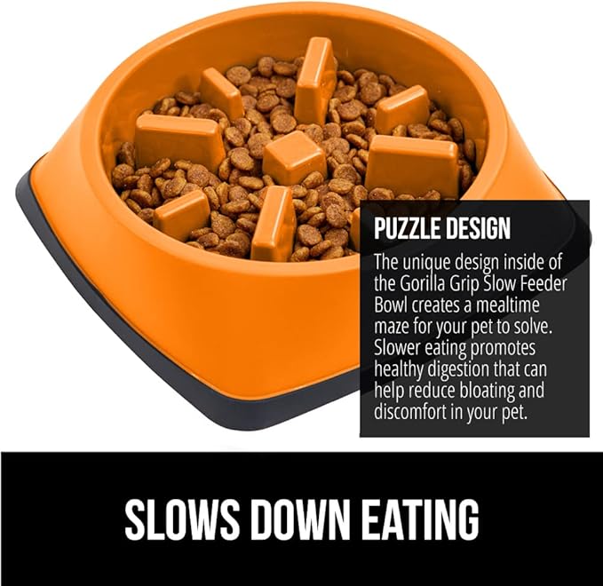 Gorilla Grip Slow Feeder Dog and Cat Bowls, Interactive Puzzle Toy for Dogs and Cats Food Training, Keeps Pets Busy and Prevents Puppy Overeating, Large, Small Breeds, 100% BPA Free, 1 Cup Orange