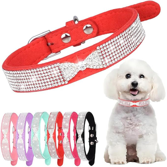 Red Bling XXS Dog Collar, Christmas Rhinestone Girl's Cat Collars Sparkling Diamond Jeweled Crystal Female Puppy Collar for XXS XS Small Dogs, XXS