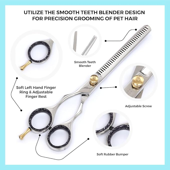 Left-Handed Pet dog Grooming Scissors Set Pro-Grade Curved Shears for Dogs Cats - Precision Crafted Sharp Blades Comfort Grip - Ideal for Cutting Curving Thinning (LH Round Tip Kit)