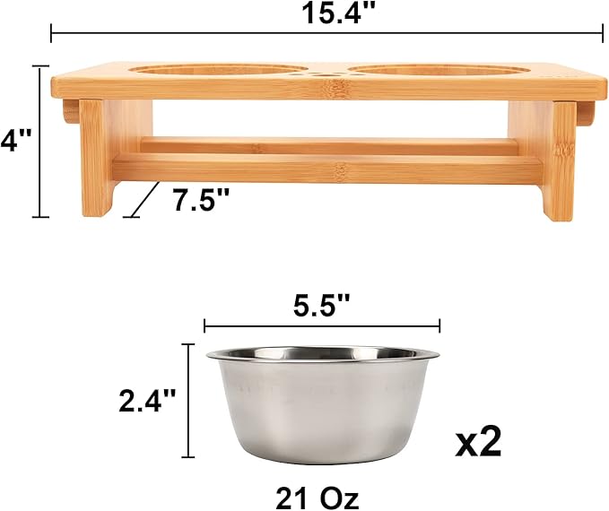 HTB Elevated Dog Bowls,Raised Dog Bowl Stand with 2 Stainless Steel Bowls, Elevated Raised Dog Bowls for Large Medium Small Sized Dogs
