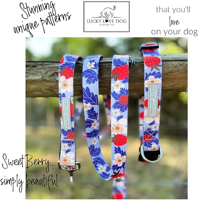 Lucky Love Dog Collar Combo Set, Strawberry Cute Girl Dog Collar and Leash Set, Dog Collar and Leash Set for X-Small Dogs, Part of Purchase Donated to Rescue (Extra Small, Sweet Berry, Combo)