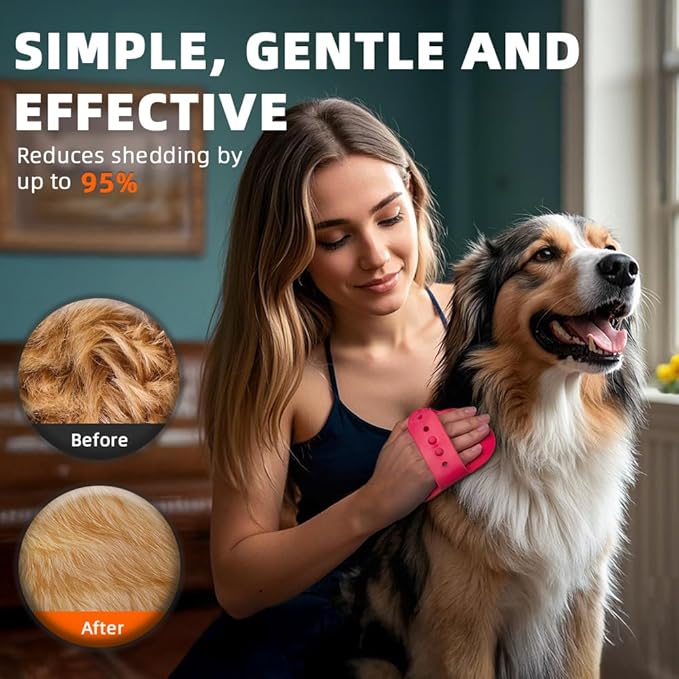 4PCS Dog Bath Brush | Scrubber for Bath | Shampoo Brush | Toothbrush | Finger Toothbrush | Dog Shower/Washing Brush with Adjustable Ring Handle - Pet Bath Supplies (Blue Red)