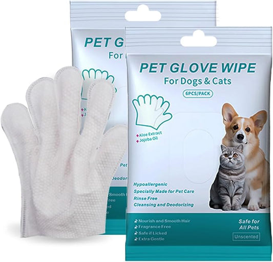 Pet Cleaning Glove Wipes 12 Count – No-Rinse for Dogs and Cats, Cleans, Grooms and Deodorizes Perfect for Daily Care Travel and Dry Bathing