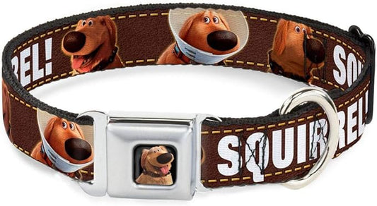 Buckle-Down Dog Collar Seatbelt Buckle Dug 3 Poses Squirrel Brown Yellow White 15 to 26 Inches 1.0 Inch Wide (DC-WDY293-L)
