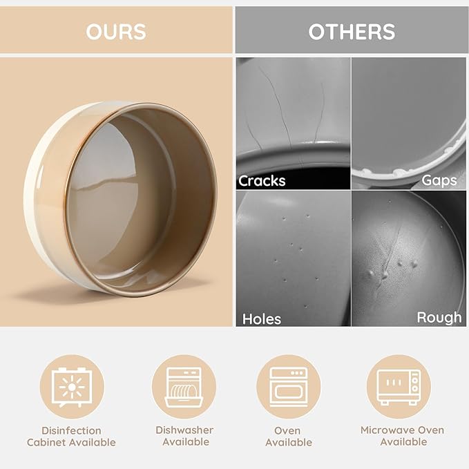 SPUNKYJUNKY Ceramic Dog and Cat Bowl Set with Wooden Stand, Modern Cute Weighted Food Water Bowl Set for Small Size Dogs (1.7 Cups, 2 × Pattern Brown)