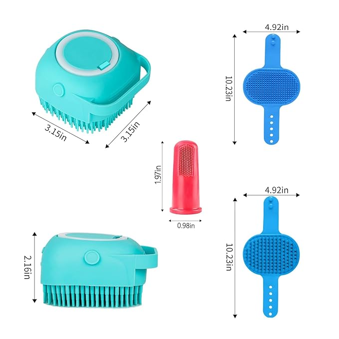 6PCS Dog Bath Brush - Dog Shampoo Brush & Scrubber for Bath - Dog Bath Brush - Dog Shower/Washing Brush with Adjustable Ring Handle for Short & Long Hair - Grooming Brushes for Sheddin